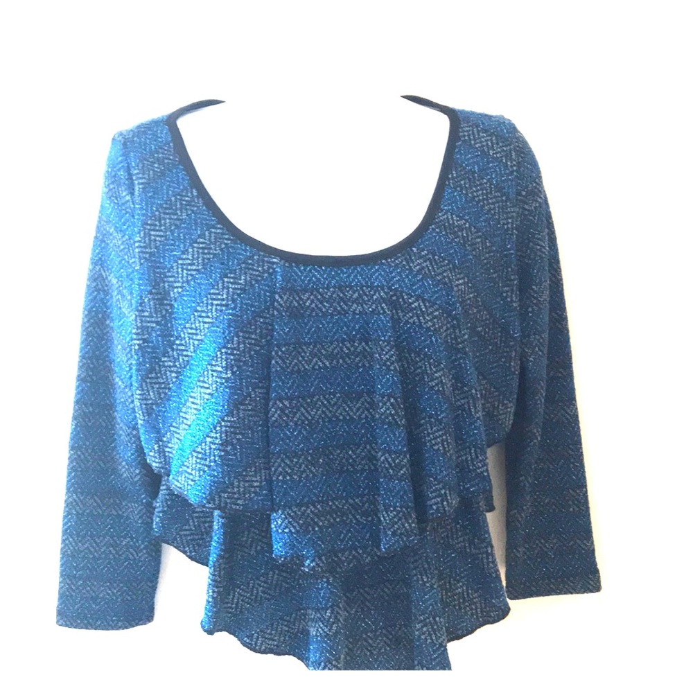 NWOT Victorian crop long sleeve blouse blue M